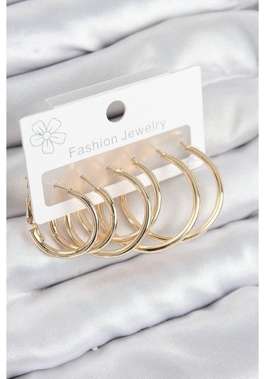 Pirinç Halka Model Gold Renk Kadın Set Küpe 6413405
