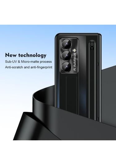 Samsung Galaxy Uyumlu Z Fold7 5g Kılıf Destekli Menteşeli Pc Telefon Kılıfı Temperli Cam Filmi Ve Kalem - Siyah Siyah