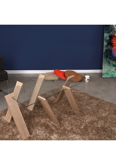 Roman Maxi Cam Orta Sehpa Açık Meşe / Renkli Orta Sehpa