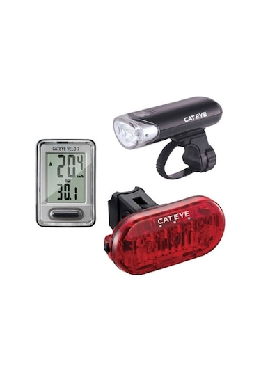 Cateye Combo Go Kit Ön Arka Far Kilometre Saati Siyah