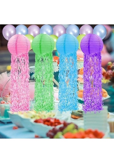 Opulentliving Denizanası Asılı Kağıt Fener Seti - 6 Adet Koyu Mor, Parti Dekorasyonu İçin Ideal Koyu Mor