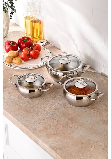 Emsan Cemre İndüksiyon Tabanlı Midi Paslanmaz Çelik Tencere Seti 6 Parça