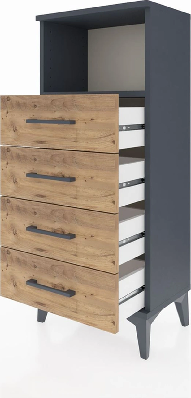 Arges Komodin Tek Raflı 4 Çekmeceli 44x30x106 Antrasit-çam Antrasit