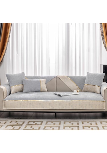 Gri Oturma Odası Jakarlı Kanepe Kılıfı Kanepe Kılıfı İskandinav Kanepe Yastığı Kaymaz Kanepe Havlusu L Şeklinde Kanepe Koruyucu Kılıf 90x70cm 1pcs