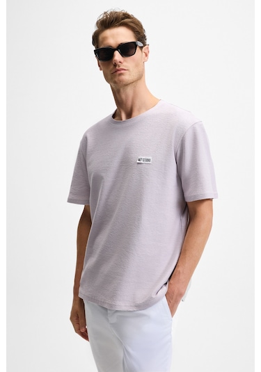 Grımelange Noır Erkek%100 Organik Pamuk Bisiklet Yaka Kısa Kol Regular Lila T-shirt Lila