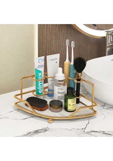 Novahub Çift Katlı Beyaz Altın Banyo Rafı - Metal Malzeme, Dekoratif Ve Pratik, Dayanıklı Altın