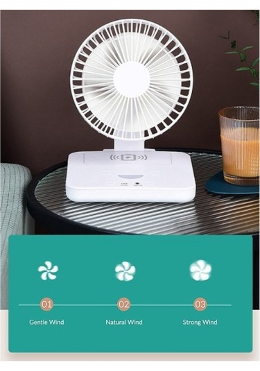 Usb Şarj Mini Fan Ev Ofis Elektrikli 3 Hız Ayarı 1200ma 8244 Beyaz