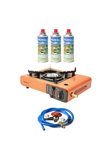 Nurgaz Ng 501 Çantalı Tekli Portatif Ocak + 3 Adet Kartuş +hortum Dedantör Musluk Set Mavi