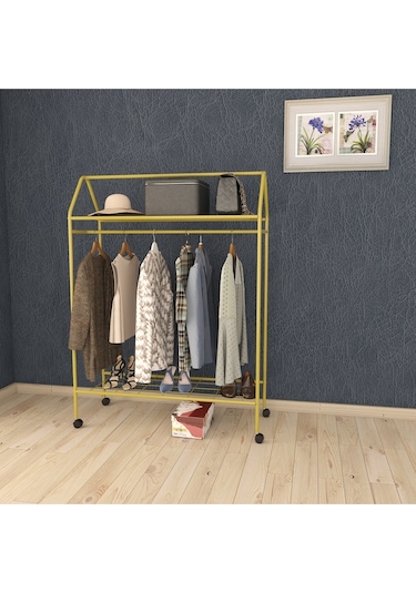 Metallica Concept Tekerlekli Home Hanger Askılık Ayaklı Askılık Gold Sarı