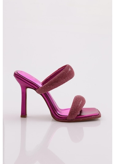 Dgn 2027 Kadin Kalin Silver Taş Bantli Topuklu Terlik 2027-2219-R13775 Fuşya