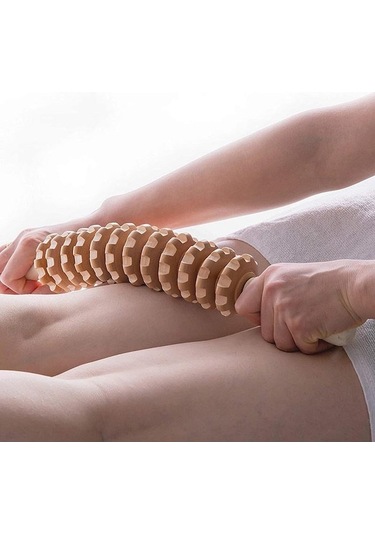 Padalink El Tutulu Ahşap Rulman Masaj Aleti - Yüz Ve Ayak Taşlakları İçin Meridyen Gövde Masajı, Heh Ağacı 12 Tekerlekli Eğik Tasarım Kahverengi