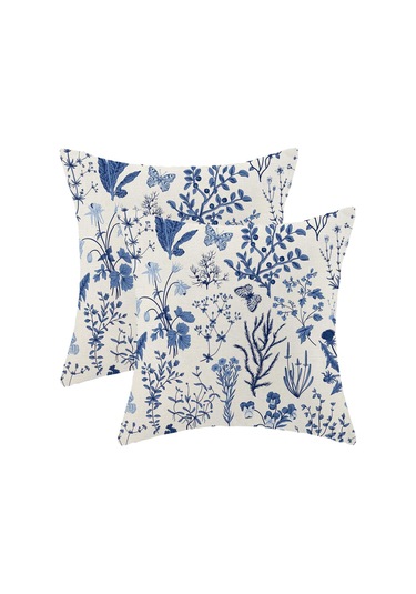 Moveevo 45x45 Cm 2 Adet Poliester Linen Kırmızı Çiçek Desenli Yastık Kılıfı - Gizli Fermuar, Dayanıklı, Ev/koltuk/araba İçin Mavi