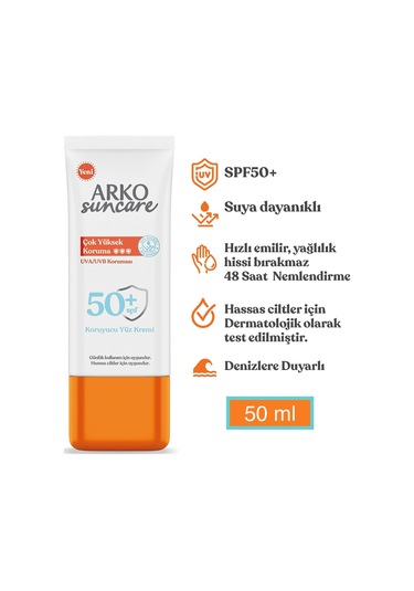 Arko Suncare Çok Yüksek Korumalı Yüz Güneş Kremi SPF50+ 50 ML