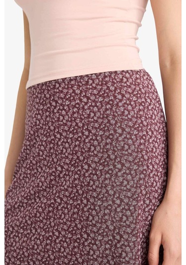 Defacto A Kesim Çiçek Desenli Normal Bel Tül Midi Etek F8089ax25smbr248 Bordo