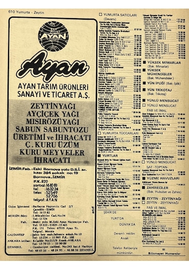 İzmir 1982-1983 Meslek Reklam İlanı Efemera S609