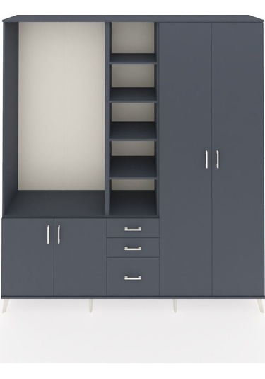 Hyperion Dolap 13 Raflı 3 Çekmeceli 4 Kapaklı 220x44x243 Antrasit-antrasit/antrasit Antrasıt/antrasıt