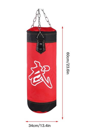Geeksen Oxford Kumaş Boş Boks Torbası + Metal Zincir + Halka + Kilit + Bilek Koruyucu + Boks Eldiveni + El Koruyucu + Bilek Sargısı - Şok Emici, Dayanıklı, Vücut Geliştirme İçin Kırmızı