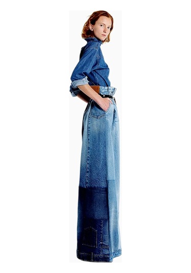 A.w.a.k.e. Mode Kadın Geniş Paça Denim Yama Detaylı Jean Pantolon Mavi