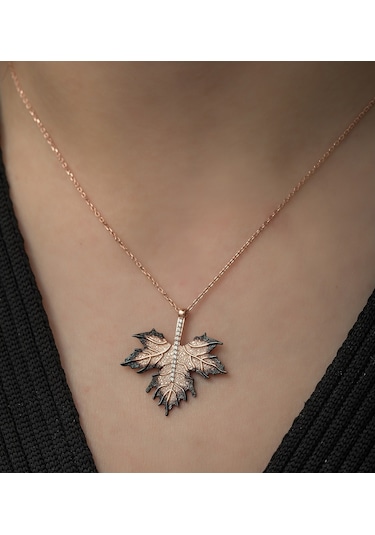 925 Ayar Çınar Yaprağı Kolye Kadın Gümüş Kolye