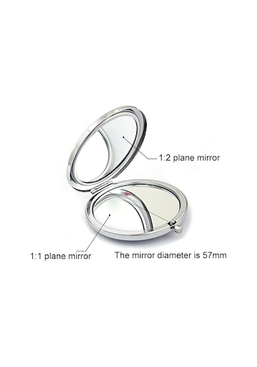 Sones Elmas İşlemeli Metal Çift Taraflı Katlanır Mini Taşınabilir Yuvarlak Küçük Makyaj Aynası Kırmızı