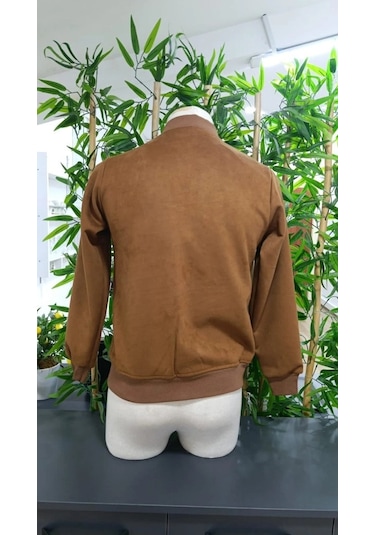 Defymoda Erkek Uzun Kollu Önden Fermuarlı Süet Ceket Kahve