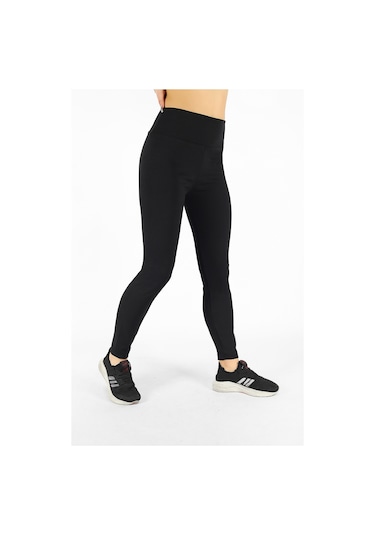 Kozik Siyah Kadın Toparlayıcı Yüksek lastikli Bel Fitilli Spor Tayt Siyah