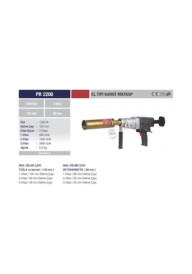 Proter PR 2200 El Tipi Karot Makinesi