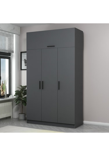 Minar Kale 3 Kapaklı 2 Çekmeceli Dolap Ve Yüklük Antrasit 235cm