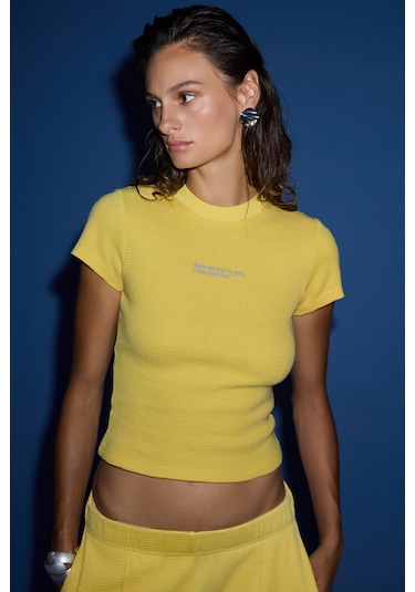 Lıora  Kadın 2'li Set Comfort Fit Desenli Dokulu Kumaş Lastikli Paça Hardal Eşofman Takımı