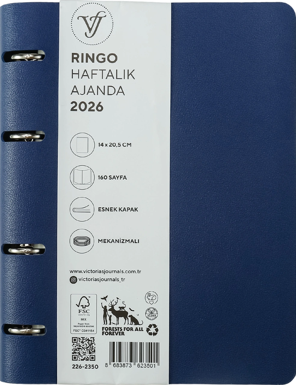 Ringo 2026 Haftalık Ajanda A5 14x21cm Esnek Kapak Ivory 80gr. İçi Değişebilir Lacivert