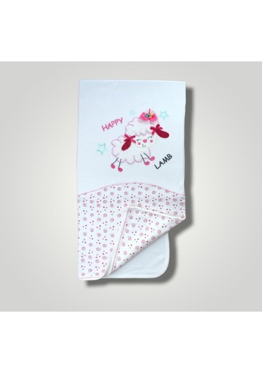 Kız Bebek Battaniyesi Kuzulu Nakışlı Puset Örtüsü Yatak Örtüsü Hediyelik Oyun Matı Pembe