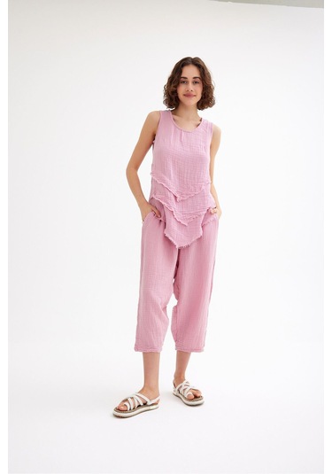 Pamuk Müslin Üçgen Bluz - Şık Ve Rahat Yaz Tasarımı Pudra