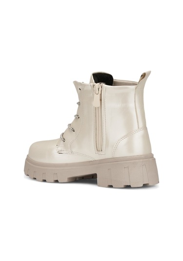 Günlük Çocuk Bot Rugan Çiçekli Taşlı Bağcıklı Fermuarlı Rugan Kalın Tıtrıklı Taban Bootie 600 Bej Rugan Bej