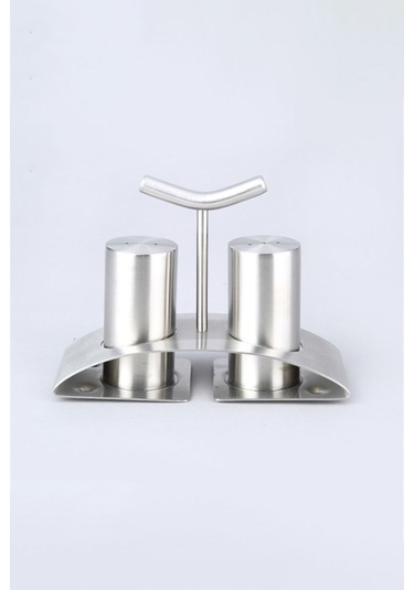 Mat Çelik 3 Parça Tuz Karabiber Standlı Baharatlık Set Cin971 Gri