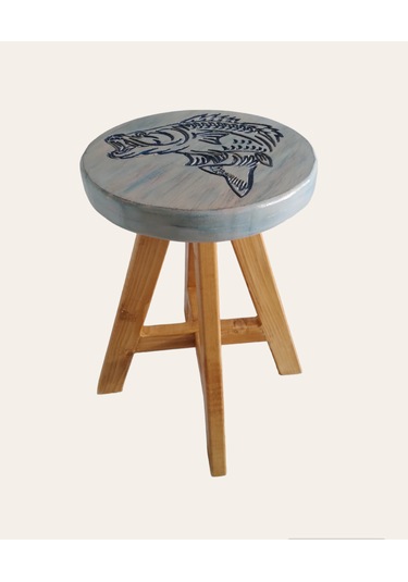 Sea Stool Deniz Temalı Tamamı El Yapımı Ahşap Tabure