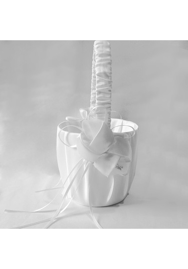 Suofeng Düğün İçin Fildişi Beyaz Saten Çiçek Sepeti - İmitasyon İnci Detaylı, 24x16x12cm