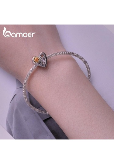 Bamoer 925 Ayar Gümüş Ayçiçeği Charms Boncuk Kadınlar İçin Orijinal Gümüş Bilezik Güzel Takı Gümüş