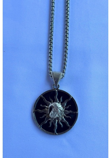 Kartal Güneş Tanrısı El İşçiliği Paslanmaz Çelik Zincir Erkek Kolye Gümüş