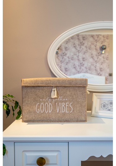 2 Adet Keçe Kapaklı Çok Amaçlı Mini Kutu Bej 35x24x24 cm Bej