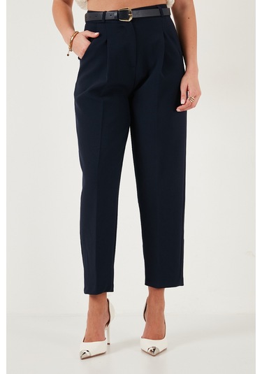 Lela Regular Fit Yüksek Bel Düz Paça Kemerli Bayan Pantolon 68350938 Lacivert