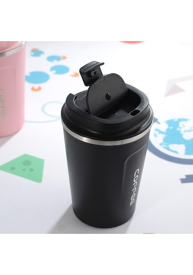 Çift Paslanmaz Çelik 304 Kahve Kupa Araç Termos Kupa Seyahat Termo Kupası 510ml Siyah