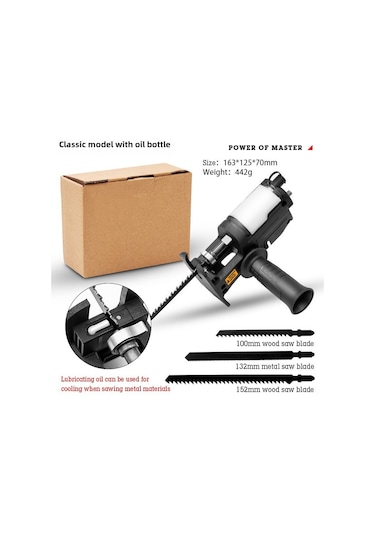 Maiyame Ev Ve Ahşap İşleri İçin Taşınabilir Akülü Matkap Dönüştürücü Gergedan Testere, 3 Bıçak Ve Anahtar İle Siyah Klasik Model Yağ Potu Dahil