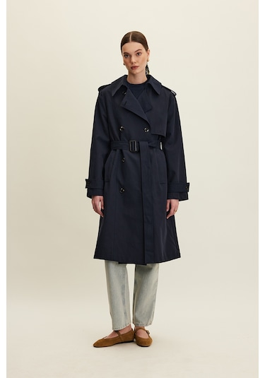 Anıka Kruvaze Kemerli Trençkot Lacivert Lacivert