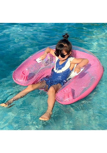 Ikkb Yetişkin Açık Su Eğlence Pvc Şişme Şeffaf U Şeklinde Pullu Şezlong Pembe