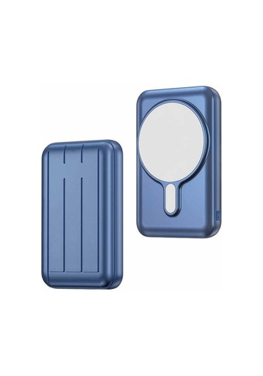 Led Göstergeli Kablosuz Magsafe Uyumlu 10000 Mah Powerbank Usb Ve Type-c Portlu, Wireless 5w Şarj Mavi