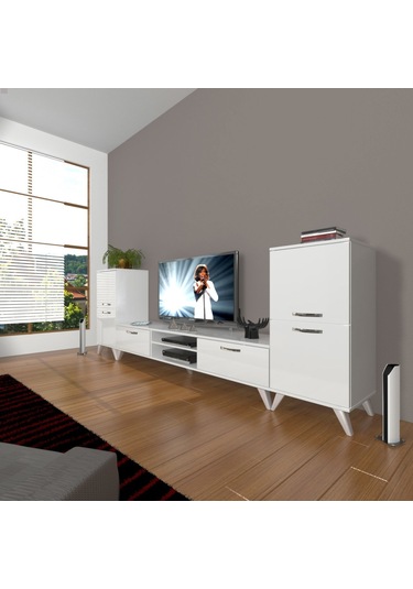 Decoraktiv Eko On2 Slm Dvd Retro Tv Ünitesi Tv Sehpası Beyaz