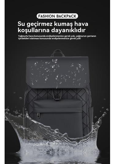 Şık Dokulu Eşkenar Dörtgen Sırt Çantası-siyah Siyah