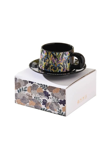 Maiyame Beyaz Seramik Çay/ Kahve Fincan Ve Tabak Seti - 280 Ml Bahar Çiçek Desenli Hediyelik Kutulu Hediye Paketi Beyaz