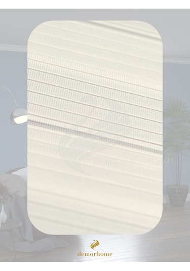 Br Demor Home Geniş Pliseli Ekru Zebra Stor Güneşlik Perde Metal Kasa Ekru