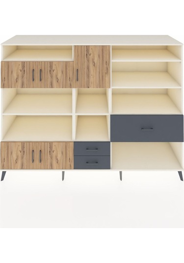 Kronos Dolap 13 Raflı 3 Çekmeceli 5 Kapaklı 220x59x163 Aytaşı-çam Aytaşı-çam/antrasit